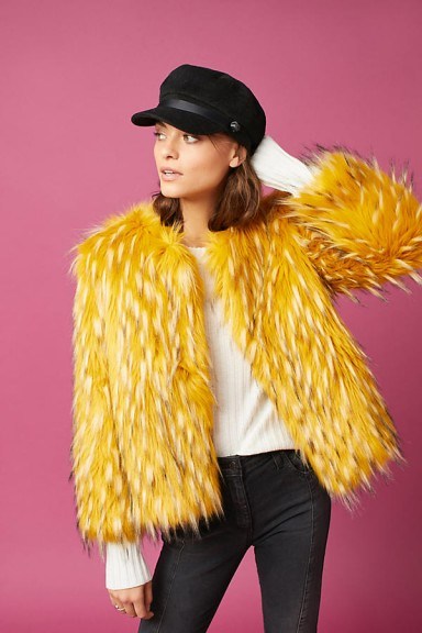Anthropologie Orlean Faux-Fur Coat / fluffy yellow winter coats - flipped