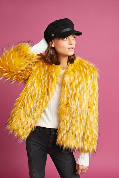 Anthropologie Orlean Faux-Fur Coat / fluffy yellow winter coats