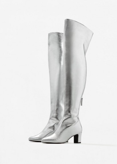 MANGO Over the knee heel boots ROBLE – silver metallic boots - flipped
