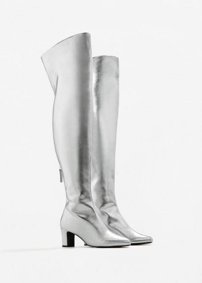 MANGO Over the knee heel boots ROBLE – silver metallic boots