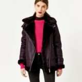 Warehouse OVERSIZED BIKER JACKET – berry-red faux fur lined jackets