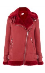 WAREHOUSE OVERSIZED BIKER JACKET – red faux fur jackets – stylish winter coats