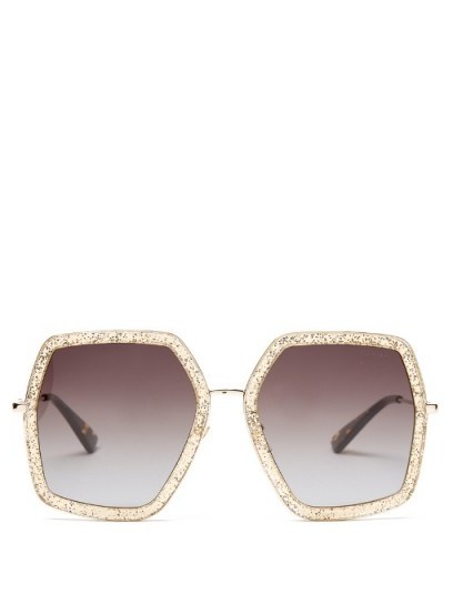 GUCCI Oversized hexagon-frame sunglasses ~ large glitter frame eyewear ~ glamorous accessories - flipped