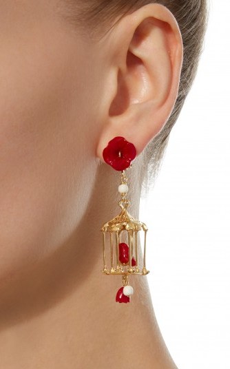 Of Rare Origin Pagoda 18K Yellow Gold Vermeil, Coral And White Agate Earrings ~ statement jewellery - flipped