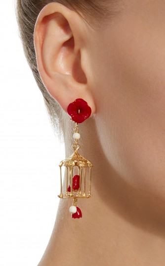 Of Rare Origin Pagoda 18K Yellow Gold Vermeil, Coral And White Agate Earrings ~ statement jewellery