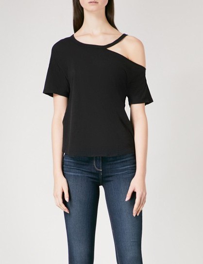 PAIGE DENIM Eliana jersey T-shirt | black cut out tee | cold shoulder T-shirts - flipped