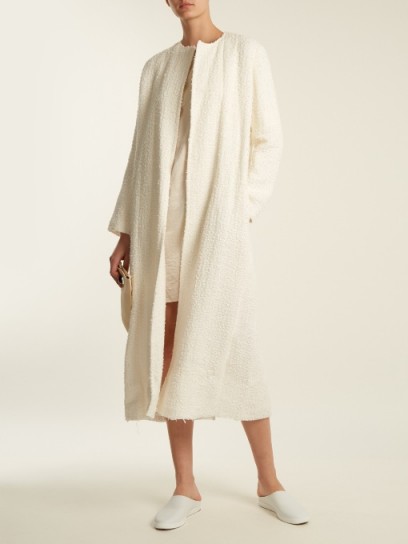 THE ROW Pamie linen-blend bouclé collarless coat ~ ivory luxe coats ~ effortless style