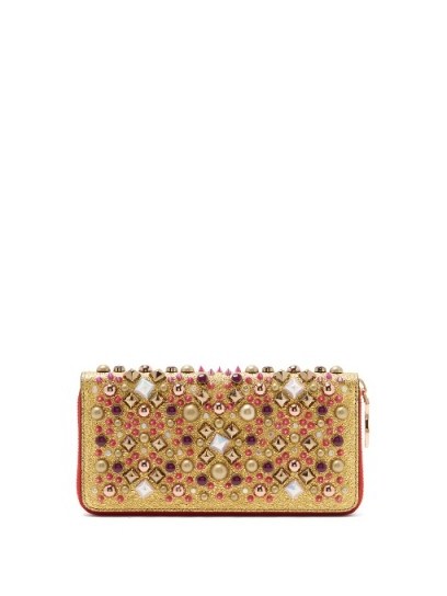 CHRISTIAN LOUBOUTIN Panettone embellished zip-around leather wallet ~ studded metallic gold wallets - flipped