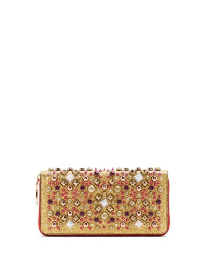 CHRISTIAN LOUBOUTIN Panettone embellished zip-around leather wallet ~ studded metallic gold wallets