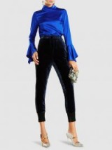 APER LONDON‎ Rufus High Neck Silk Blouse ~ blue silky fluted cuff blouses ~ luxury style tops