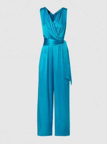 PAPER LONDON‎ Takana Silk-Blend Sleeveless Wrap Jumpsuit ~ blue silky tie waist jumpsuits - flipped