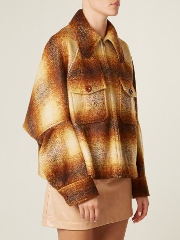CHLOÉ Patch-pocket checked mohair-blend jacket / brown check print jackets / designer fashion - flipped