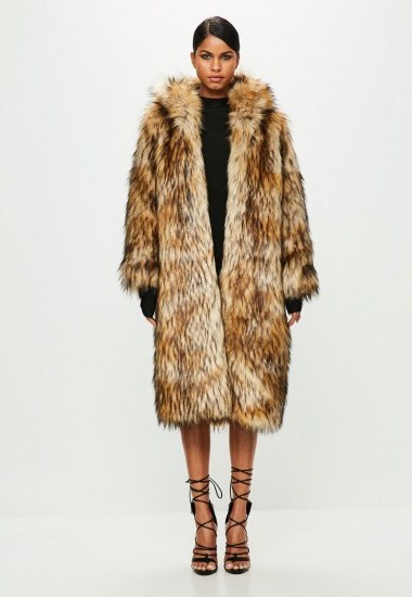Missguided peace + love brown faux fur maxi coat – luxurious style winter coats - flipped