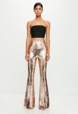 Missguided peace + love gold sequin trousers – glamorous glittering flares
