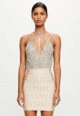 missguided peace + love nude embellished detail bodysuit – glamorous strappy bodysuits