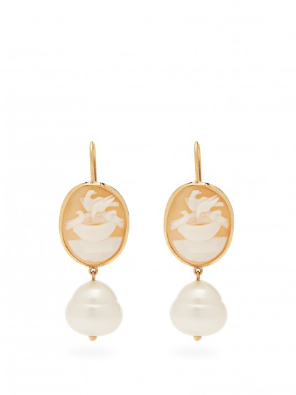 BRIGID BLANCO Pearl, shell & yellow-gold cameo drop earrings
