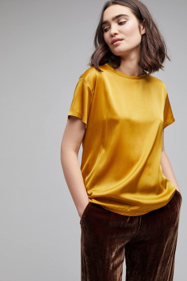 Otto D’Ame Petrea Satin Tee | silky tees | chartreuse-yellow tops