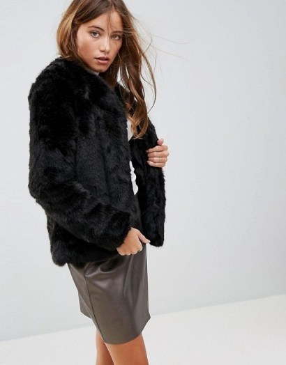 Pimkie Collarless Faux Fur Coat – soft black jackets - flipped