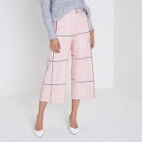 RIVER ISLAND Pink check belted culottes | checked crop leg trousers
