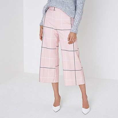 RIVER ISLAND Pink check belted culottes | checked crop leg trousers - flipped