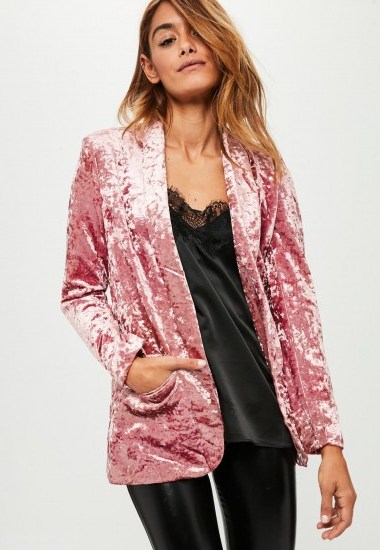 Missguided pink crushed velvet blazer – luxe style blazers – going out jackets - flipped