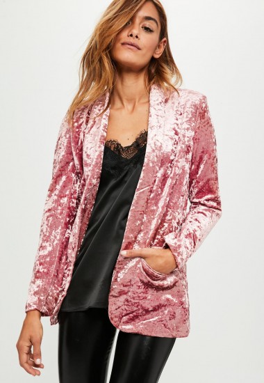 Missguided pink crushed velvet blazer – luxe style blazers – going out jackets