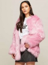 Miss Selfridge Pink Faux Fur Mid Length Coat / fluffy winter coats