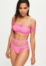 Missguided pink fishnet bardot bikini set #bikinis