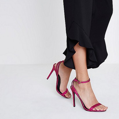 River Island Pink glitter barely there sandals – going out heels