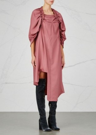 VEJAS Pink ruched wool dress ~ contemporary asymmetric hemline dresses - flipped