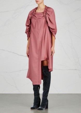 VEJAS Pink ruched wool dress ~ contemporary asymmetric hemline dresses