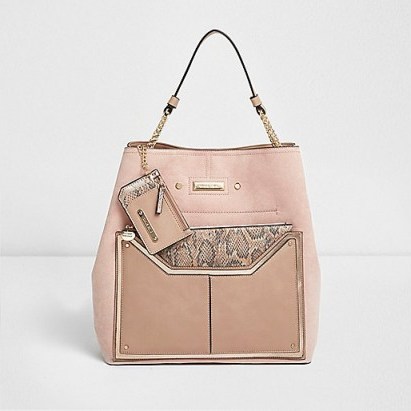 River Island Pink snake skin pouch slouch chain bag - flipped