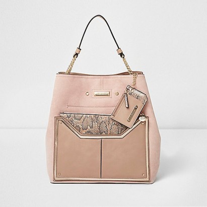 River Island Pink snake skin pouch slouch chain bag
