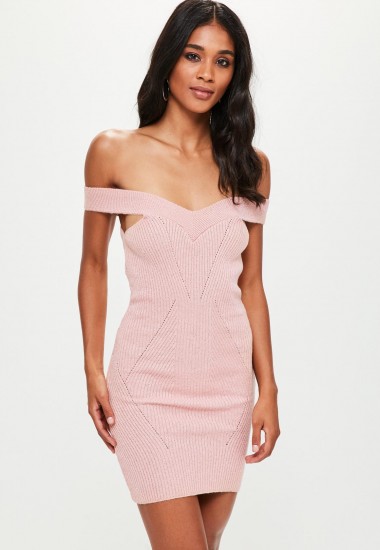 Missguided pink stitch detail bardot knitted mini dress #dresses #party