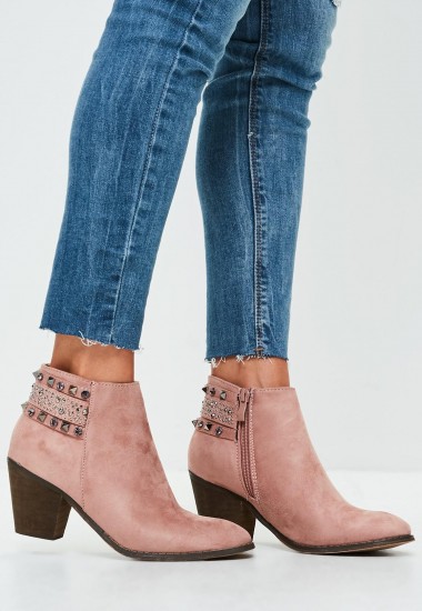 missguided pink studded multi buckle ankle boots