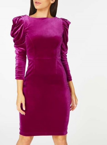 Dorothy Perkins Pink Velvet Ruched Sleeve Bodycon Dress – mutton sleeved party dresses