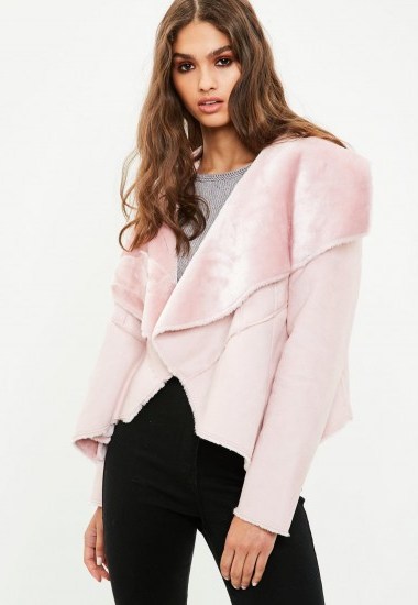 Missguided pink waterfall shearling jacket - flipped