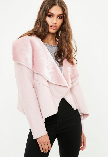 Missguided pink waterfall shearling jacket