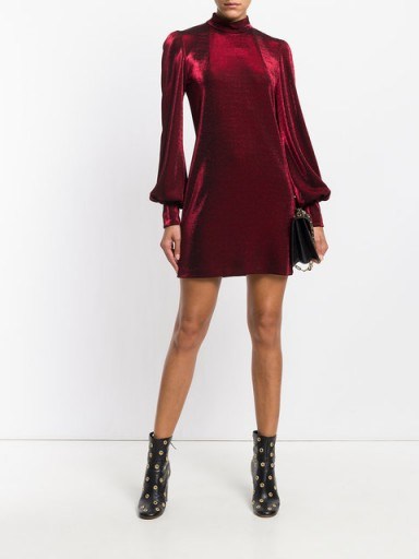 PLEIN SUD metallic fitted dress ~ red long sleeved high neck dresses - flipped
