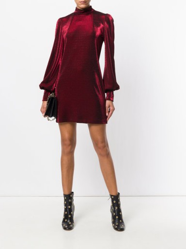 PLEIN SUD metallic fitted dress ~ red long sleeved high neck dresses