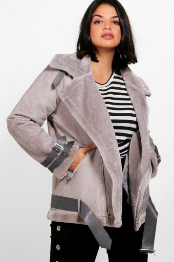 boohoo Plus Sadie Bonded Aviator Jacket #grey #faux #fur #casual #style #jackets #winter - flipped