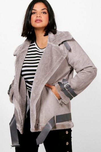 boohoo Plus Sadie Bonded Aviator Jacket #grey #faux #fur #casual #style #jackets #winter