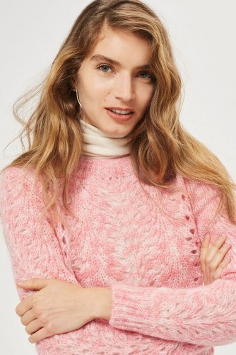 Topshop Pointelle Mohair Jumper | pink crew neck jumpers - flipped
