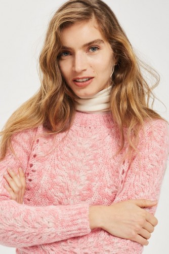 Topshop Pointelle Mohair Jumper | pink crew neck jumpers