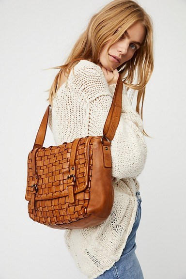 Pompeii Distressed Messenger | cognac-brown messengers | distressed woven leather bags - flipped