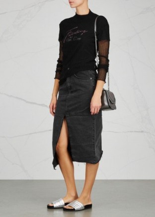 KSUBI Pop black denim midi skirt | distressed asymmetric skirts