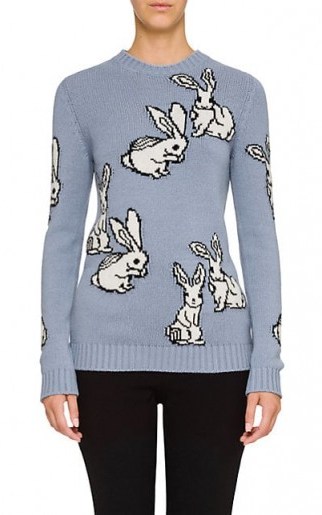 PRADA Bunny-Motif Wool-Cashmere Sweater ~ cute blue rabbit sweaters - flipped