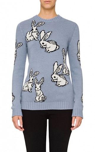 PRADA Bunny-Motif Wool-Cashmere Sweater ~ cute blue rabbit sweaters