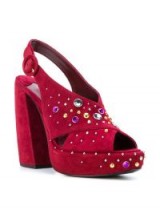 PRADA crystal-embellished red suede sandals – luxe crossover front slingback shoes