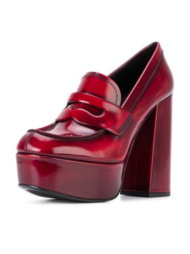 PRADA square-toe pumps / chunky red leather platforms - flipped
